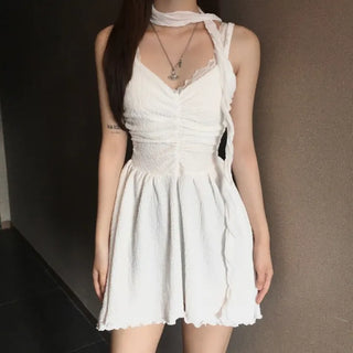 Angel Shirring Flare V-neck Mini Dress Asymmetrical Party