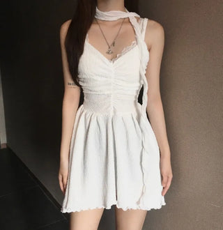 Angel Shirring Flare V-neck Mini Dress Asymmetrical Party