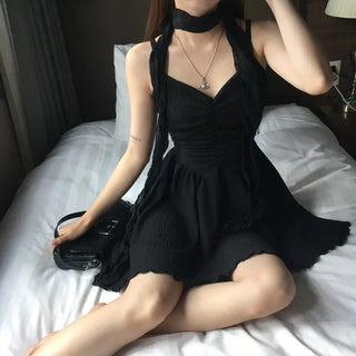 Angel Shirring Flare V-neck Mini Dress Asymmetrical Party