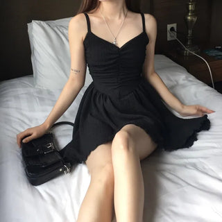 Angel Shirring Flare V-neck Mini Dress Asymmetrical Party