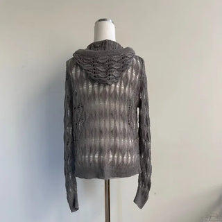 Two-way y2k mesh net knit hood zip-up