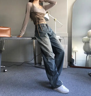 Vintage Brush Washing Wide Denim Pants Washed Jeans