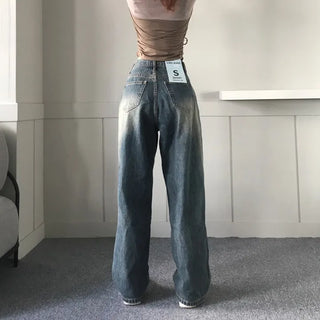 Vintage Brush Washing Wide Denim Pants Washed Jeans