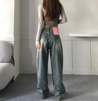 Vintage Brush Washing Wide Denim Pants Washed Jeans