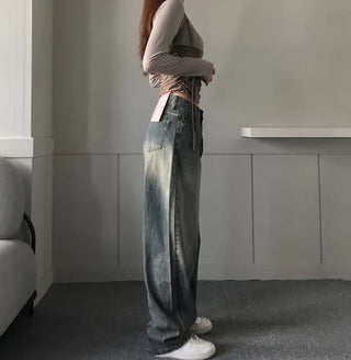 Vintage Brush Washing Wide Denim Pants Washed Jeans