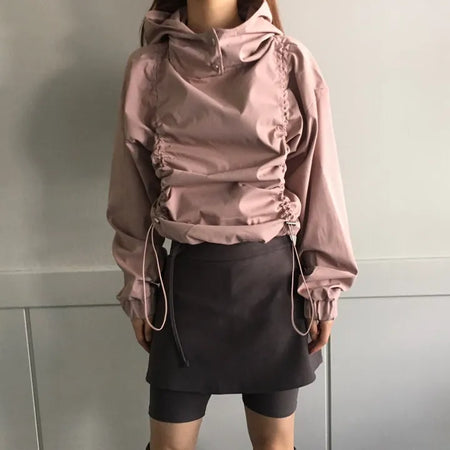 Gorp Core Snap String Shirring Hoodie Oversized Windbreaker