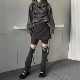 Gorp Core Snap String Shirring Hoodie Oversized Windbreaker