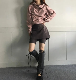 Gorp Core Snap String Shirring Hoodie Oversized Windbreaker