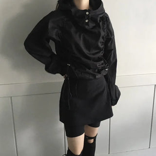 Gorp Core Snap String Shirring Hoodie Oversized Windbreaker