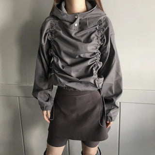 Gorp Core Snap String Shirring Hoodie Oversized Windbreaker