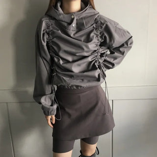 Gorp Core Snap String Shirring Hoodie Oversized Windbreaker
