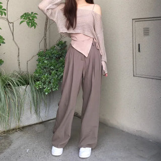 Loose Fit Cropped Mesh Long-Sleeved Knitwear Knit Crop