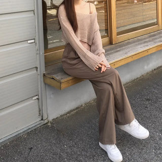 Loose Fit Cropped Mesh Long-Sleeved Knitwear Knit Crop