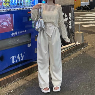 Loose Fit Cropped Mesh Long-Sleeved Knitwear Knit Crop