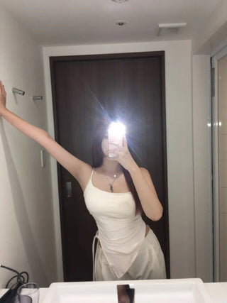 Shirring Ribbon V-Cut Sleeveless Bra Top Sexy Glam