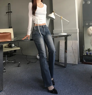 Unique Shirring Strap Long-Sleeved Long Sleeve T-shirt Tee