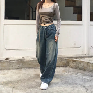 Unique Shirring Strap Long-Sleeved Long Sleeve T-shirt Tee