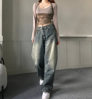 Unique Shirring Strap Long-Sleeved Long Sleeve T-shirt Tee