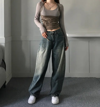 Unique Shirring Strap Long-Sleeved Long Sleeve T-shirt Tee