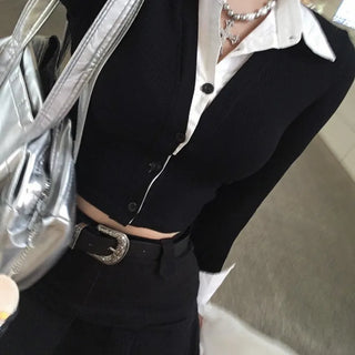 Preppy cropped shirt cardigan Crop Long-sleeve look School