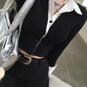Preppy cropped shirt cardigan Crop Long-sleeve look School