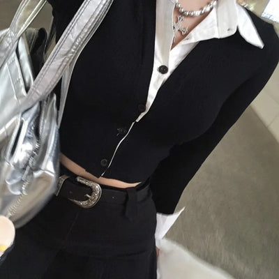 Preppy cropped shirt cardigan Crop Long-sleeve look School