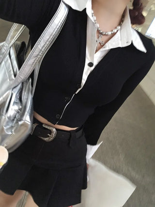 Preppy cropped shirt cardigan Crop Long-sleeve look School