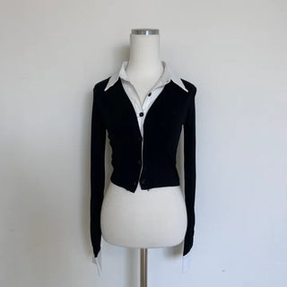 Preppy cropped shirt cardigan Crop Long-sleeve look School