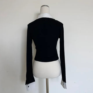 Preppy cropped shirt cardigan Crop Long-sleeve look School