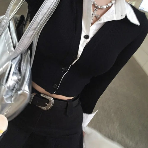 Preppy cropped shirt cardigan Crop Long-sleeve look School