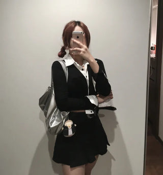Preppy cropped shirt cardigan Crop Long-sleeve look School