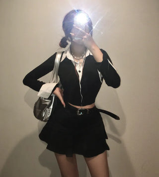 Preppy cropped shirt cardigan Crop Long-sleeve look School