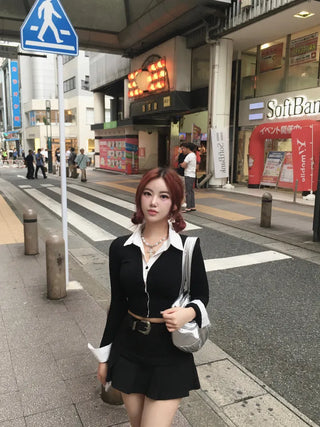Preppy cropped shirt cardigan Crop Long-sleeve look School