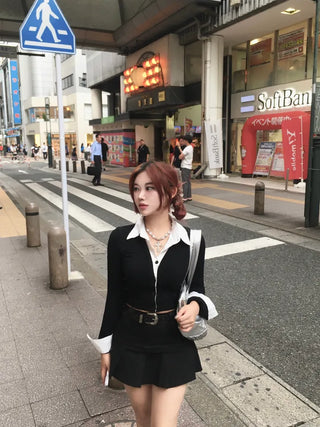 Preppy cropped shirt cardigan Crop Long-sleeve look School