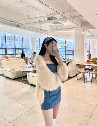 Spandex Slim Top Pintuck Stretchy Mini Denim Dress
