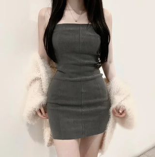 Spandex Slim Top Pintuck Stretchy Mini Denim Dress
