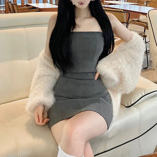 Spandex Slim Top Pintuck Stretchy Mini Denim Dress