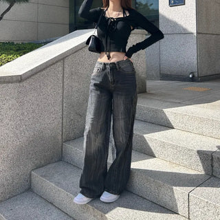 Pleated Vintage Washing Dark Blue Denim Pants Washed