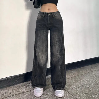 Pleated Vintage Washing Dark Blue Denim Pants Washed