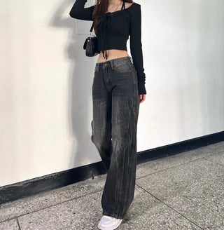 Pleated Vintage Washing Dark Blue Denim Pants Washed