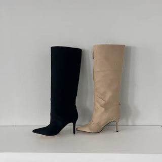 8cm Pocket Stiletto Cargo Long Boots Work Pointed-Toe