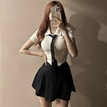 High Teen Halloween School Look Ribbon Short Sleeve