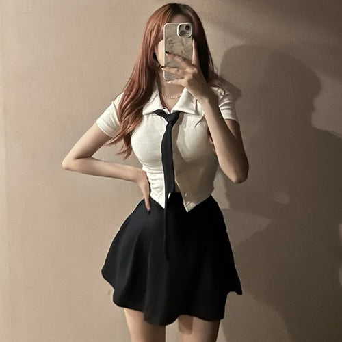 High Teen Halloween School Look Ribbon Short Sleeve