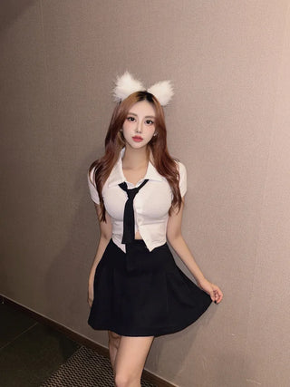 High Teen Halloween School Look Ribbon Short Sleeve