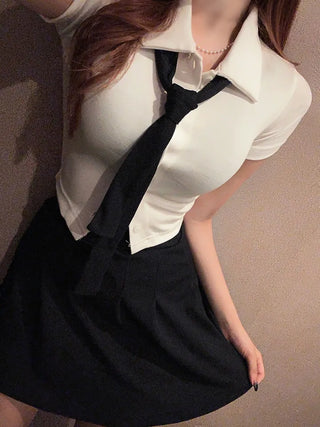 High Teen Halloween School Look Ribbon Short Sleeve