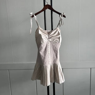 Romantic Hook Ribbon Pleats Dress Balletcore Sleeveless Bustier