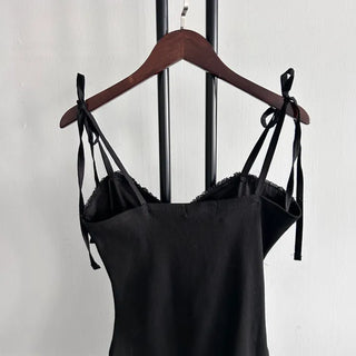 Romantic Hook Ribbon Pleats Dress Balletcore Sleeveless Bustier