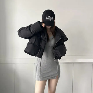 Oblique Line Overfit Padding Diagonal Collar Oversized Short