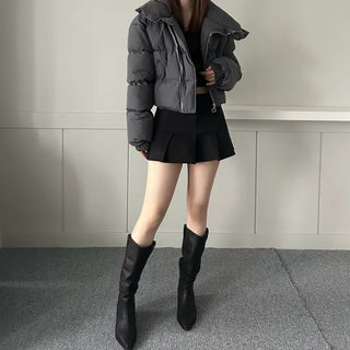 Oblique Line Overfit Padding Diagonal Collar Oversized Short