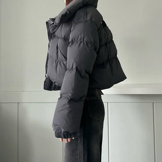 Oblique Line Overfit Padding Diagonal Collar Oversized Short